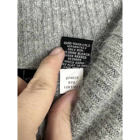 Moda International Gray Rabbit Hair Wool Blend Soft Off Shoulder Cozy Sweater L - Picture 4 of 5